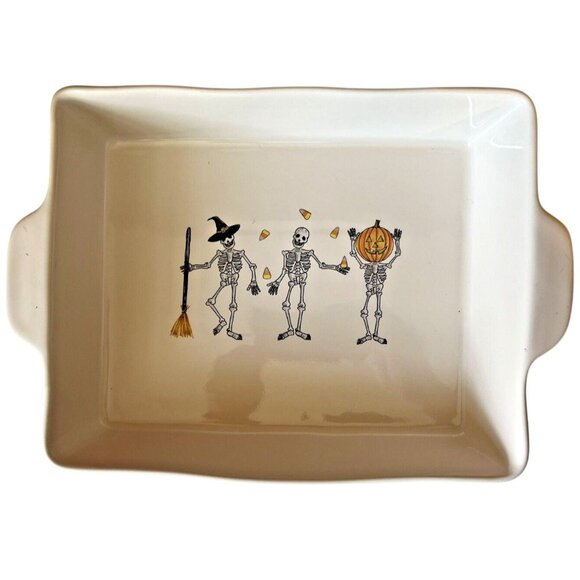 RAE DUNN Halloween DANCING SKELETONS Mixing Bowl & 2 Baking Tray Bakeware Set - Picture 10 of 14